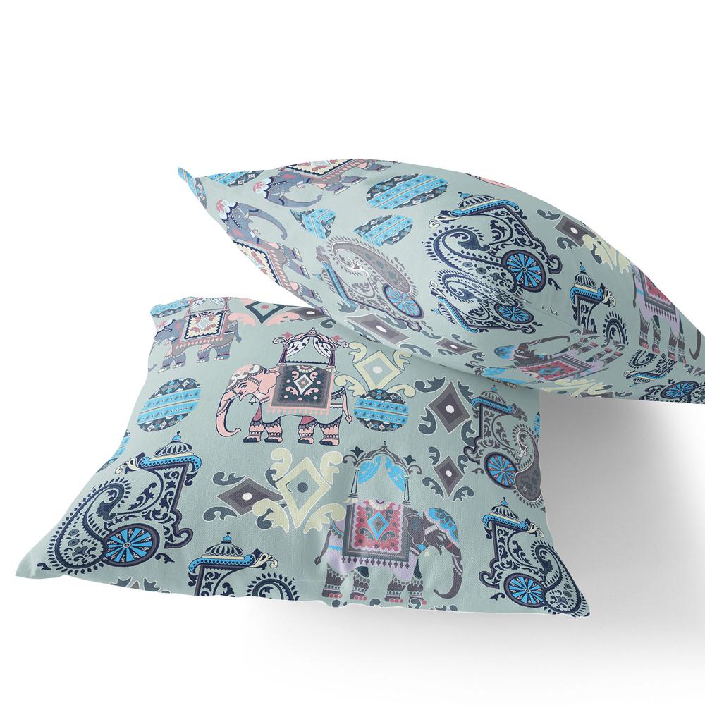 Gray, Pink Elephant Blown Seam Eclectic Indoor Outdoor Throw Pillow. Picture 3