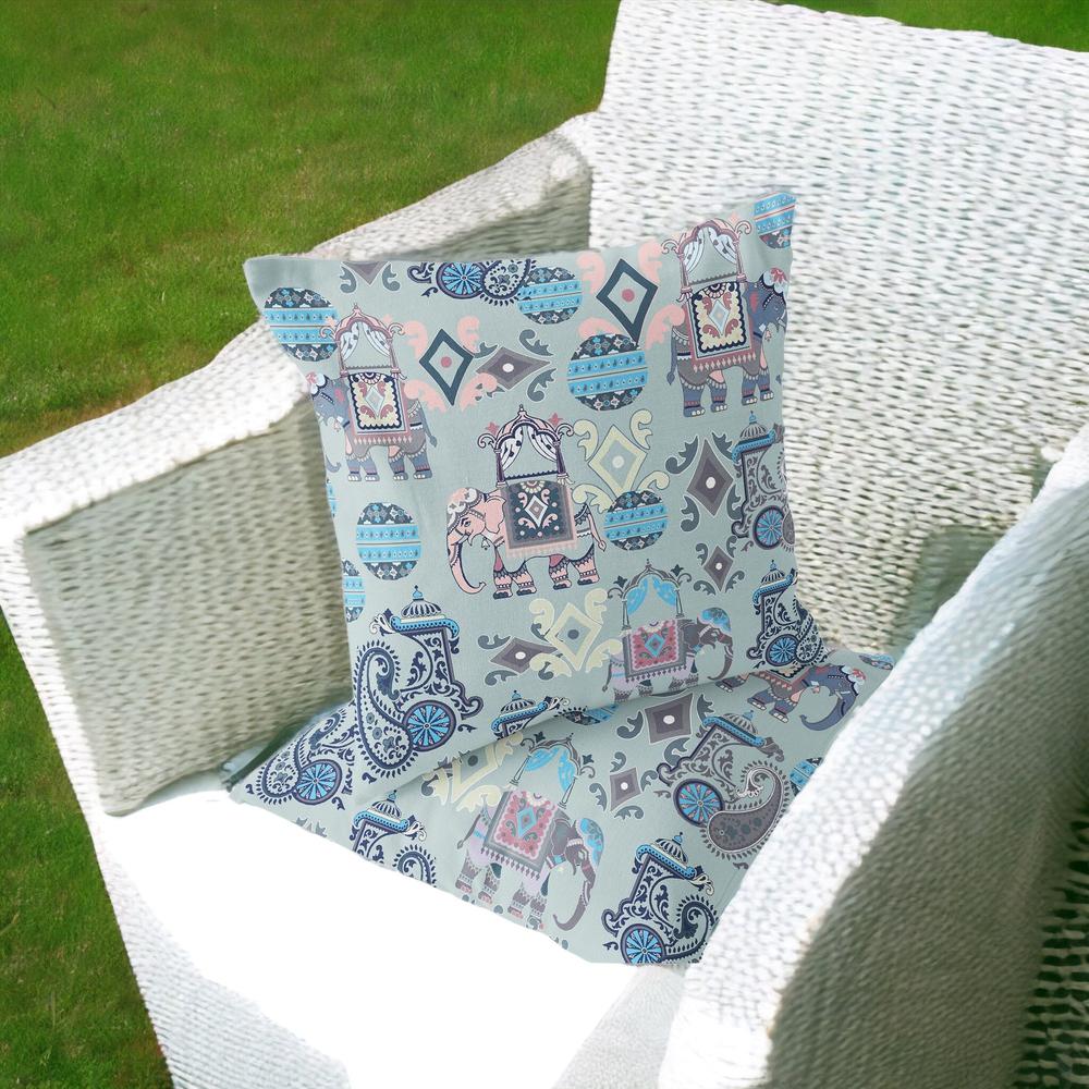 Gray, Pink Elephant Blown Seam Eclectic Indoor Outdoor Throw Pillow. Picture 2