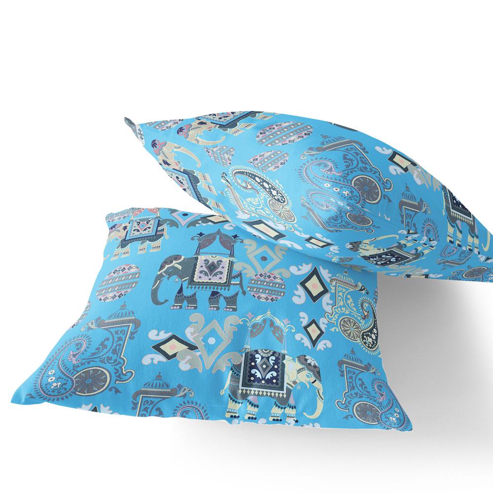 Blue, Gray Elephant Blown Seam Eclectic Indoor Outdoor Throw Pillow. Picture 3