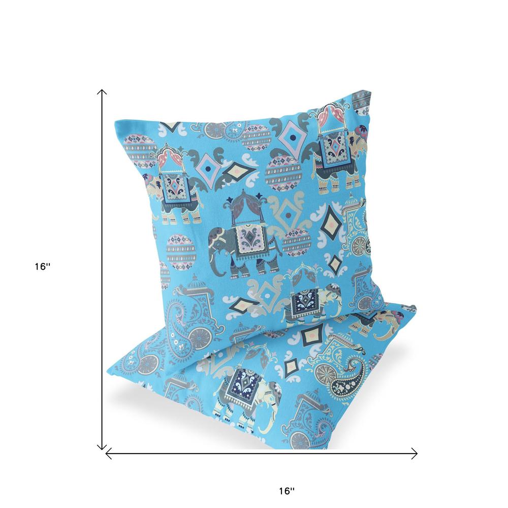 Blue, Gray Elephant Blown Seam Eclectic Indoor Outdoor Throw Pillow. Picture 5