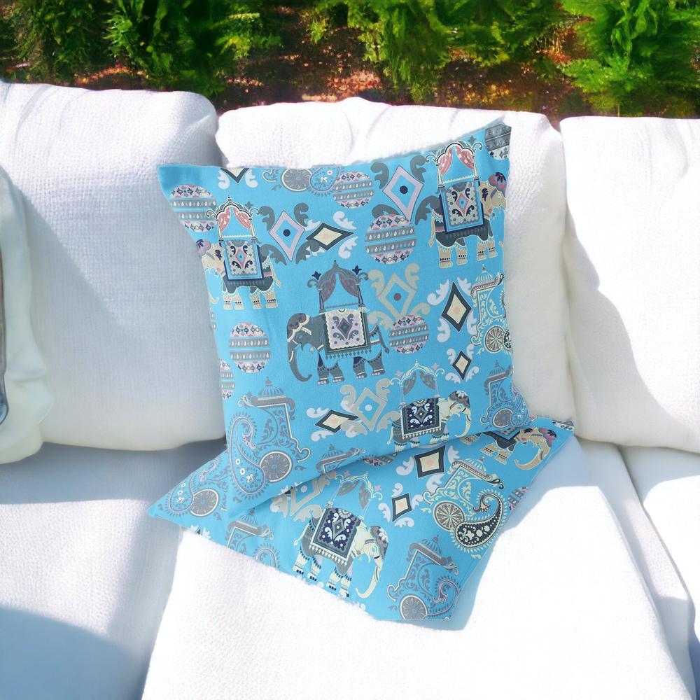 Blue, Gray Elephant Blown Seam Eclectic Indoor Outdoor Throw Pillow. Picture 2