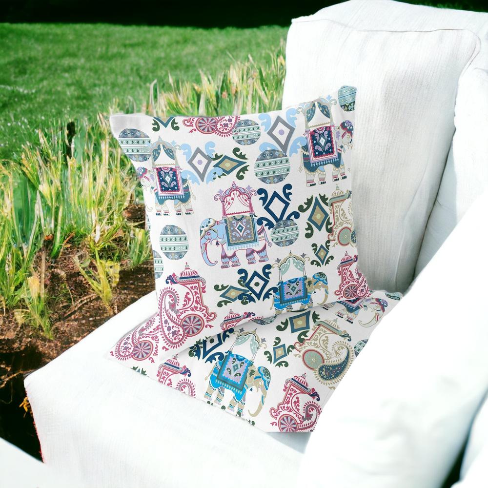 Pink, White Elephant Blown Seam Eclectic Indoor Outdoor Throw Pillow. Picture 2