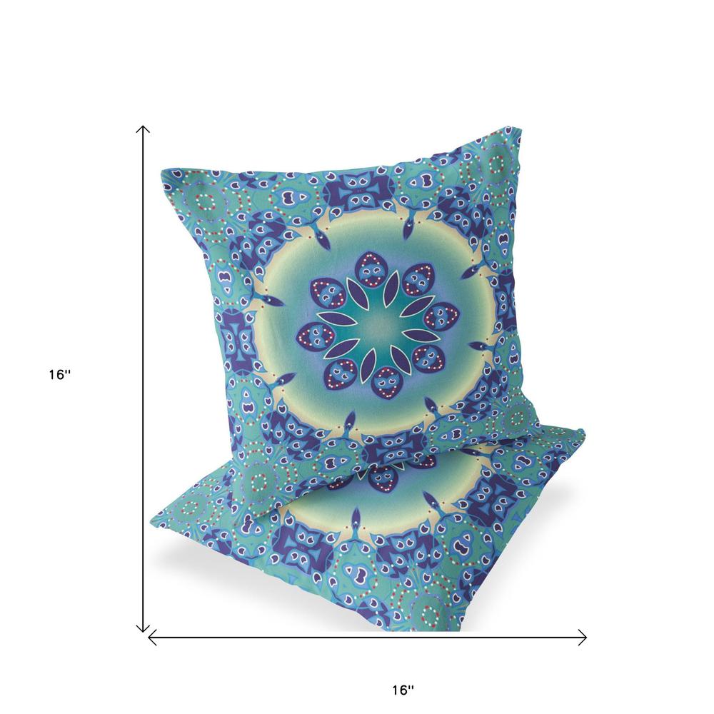 Set of Two 16" X 16" Blue, Purple Blown Seam Floral Indoor Outdoor Throw Pillow. Picture 5