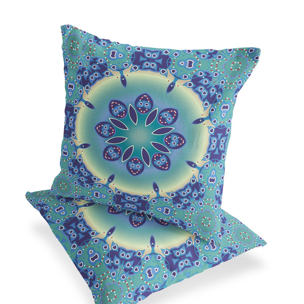 Set of Two 16" X 16" Blue, Purple Blown Seam Floral Indoor Outdoor Throw Pillow. Picture 4