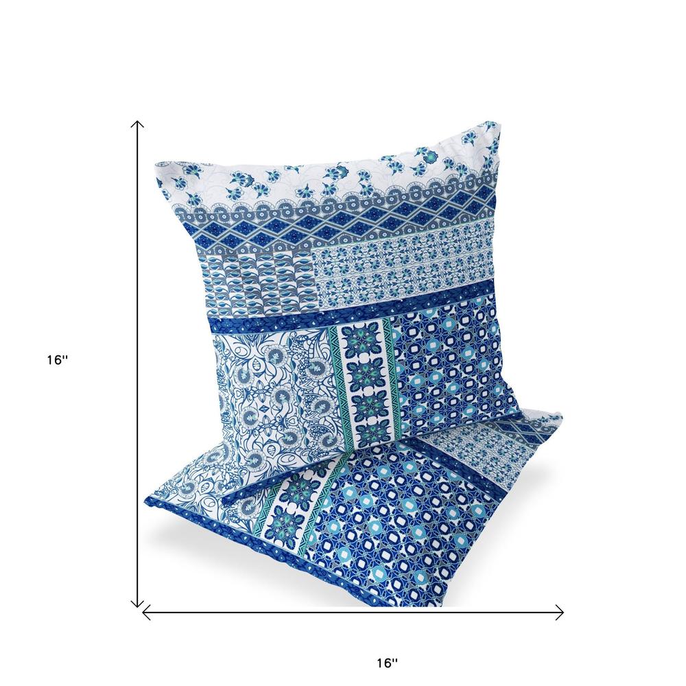 Set of Two 16" X 16" Blue, White Blown Seam Floral Indoor Outdoor Throw Pillow. Picture 5