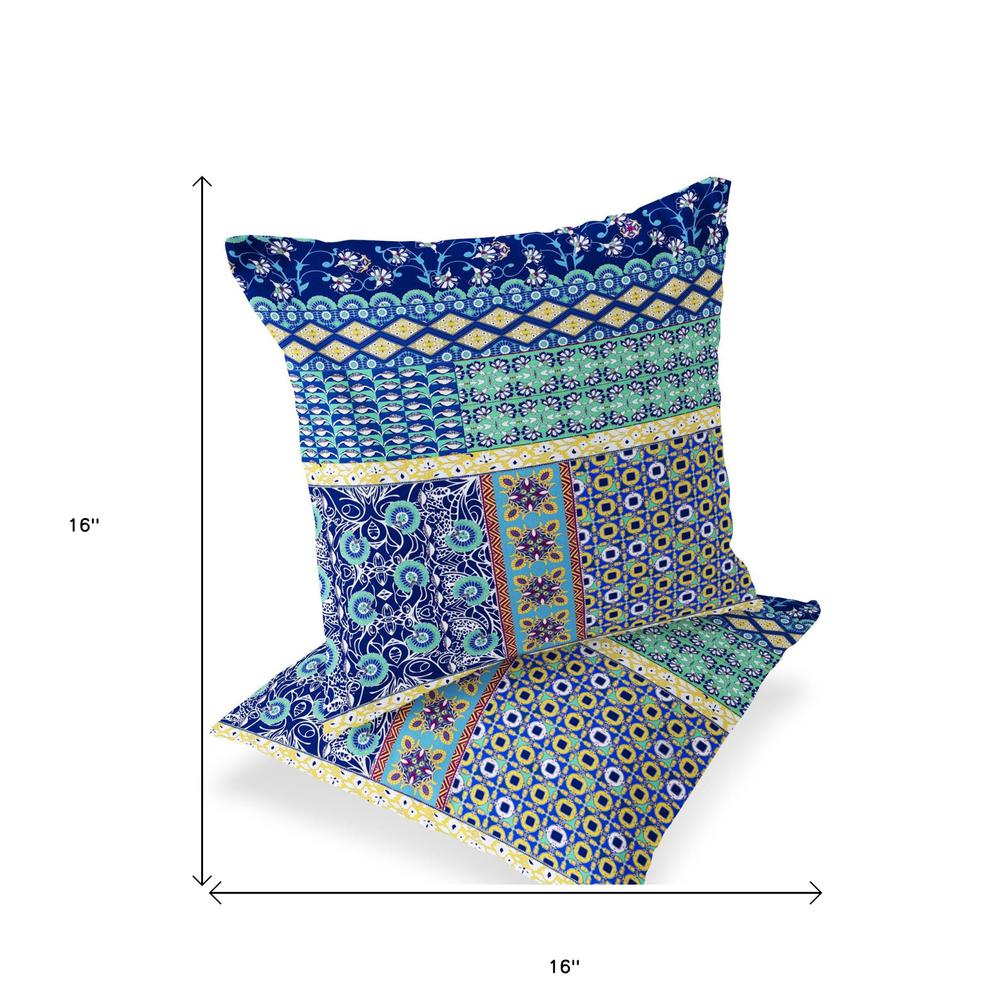 Blue, Yellow Blown Seam Floral Indoor Outdoor Throw Pillows. Picture 5