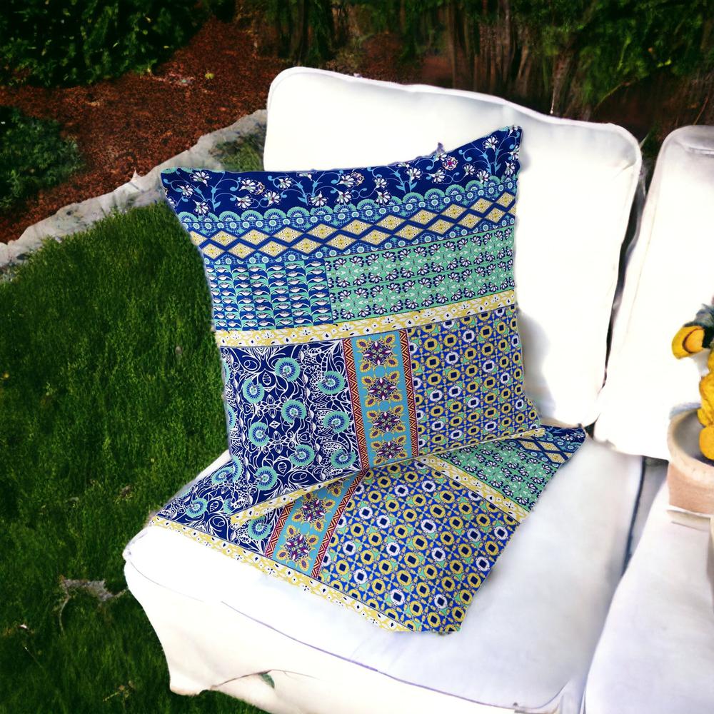 Blue, Yellow Blown Seam Floral Indoor Outdoor Throw Pillows. Picture 2