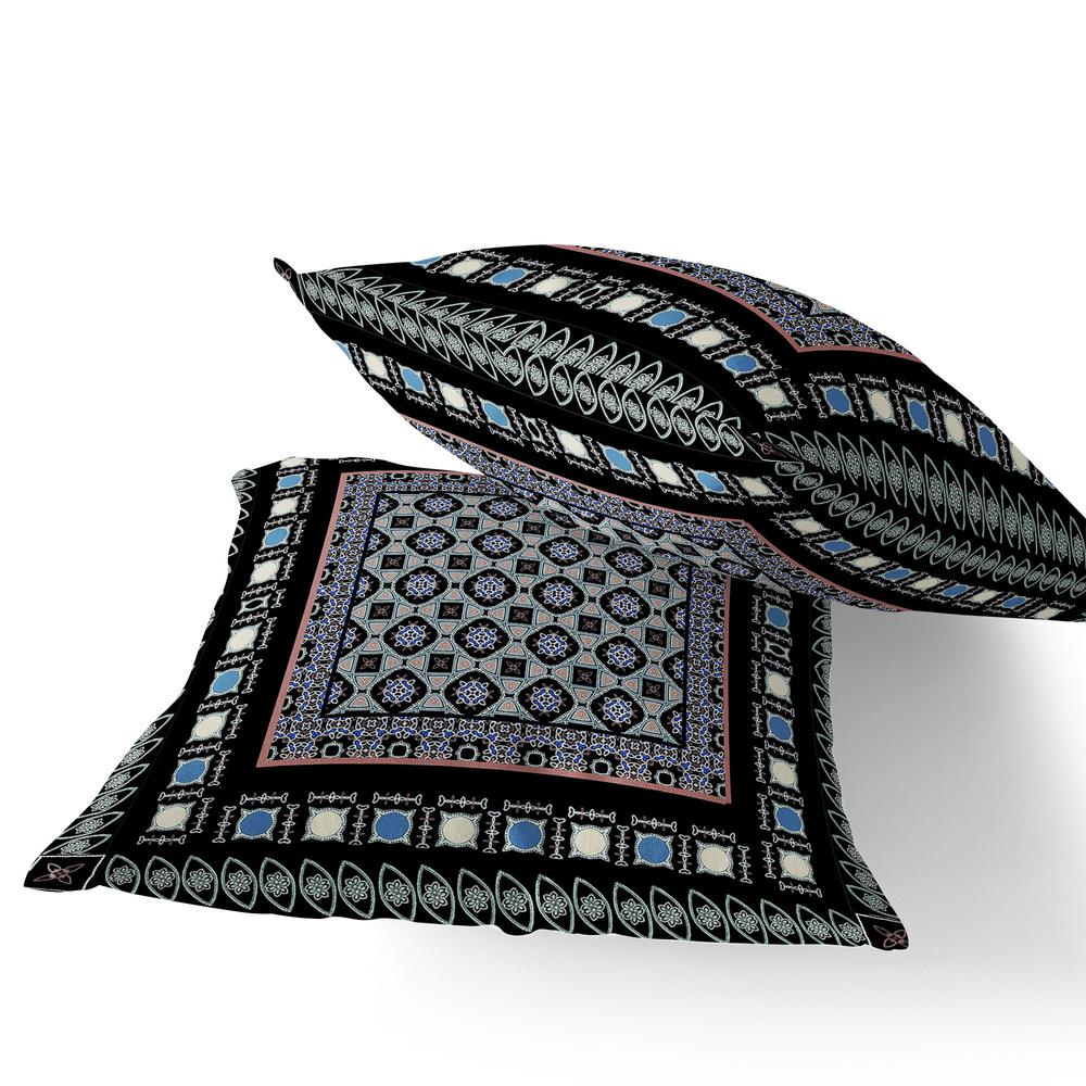 Set of Two 16" X 16" Black, Blue Blown Seam Floral Indoor Outdoor Throw Pillow. Picture 4