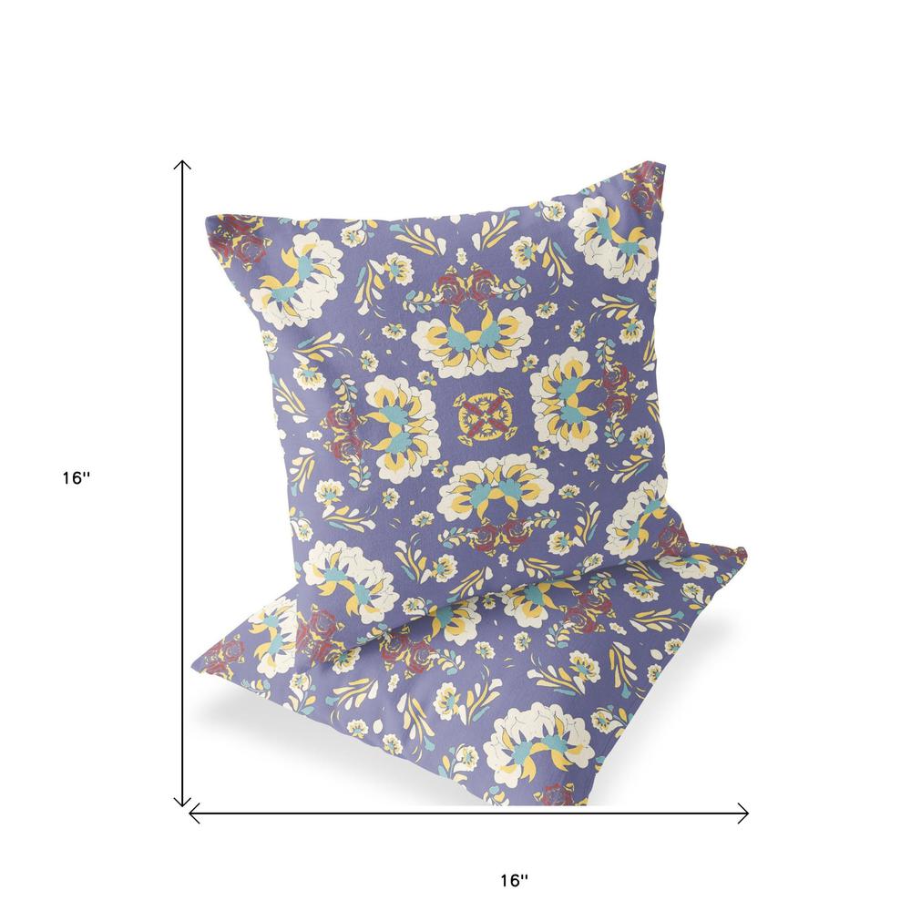 Purple, White Blown Seam Floral Indoor Outdoor Throw Pillow. Picture 5