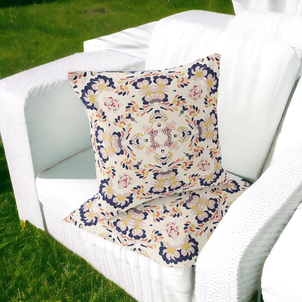 Blue, White Blown Seam Eclectic Indoor Outdoor Throw Pillow. Picture 2