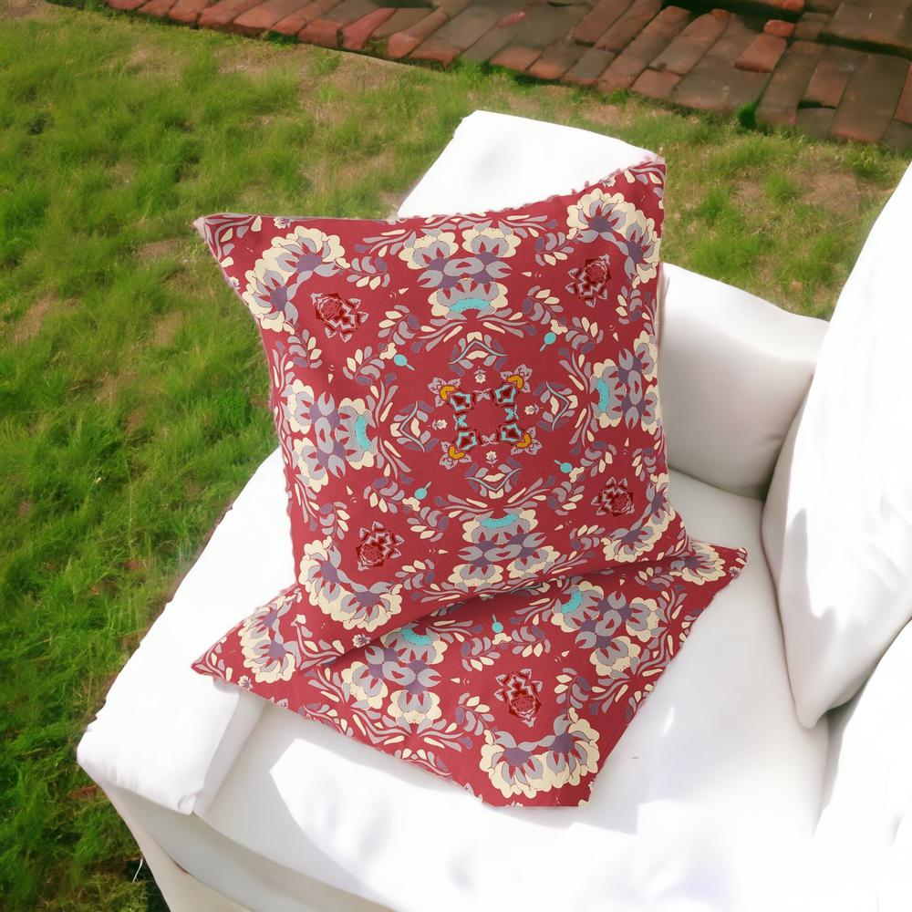 Set of Two 16" X 16" Red, Ivory Blown Seam Eclectic Indoor Outdoor Throw Pillow. Picture 2