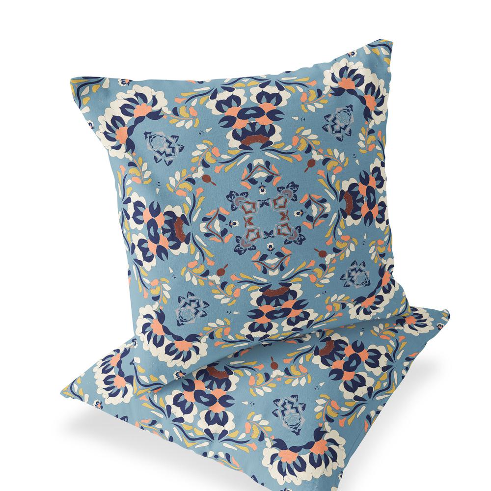 Set of Two 16" X 16" Blue, Gray Blown Seam Eclectic Indoor Outdoor Throw Pillow. Picture 1