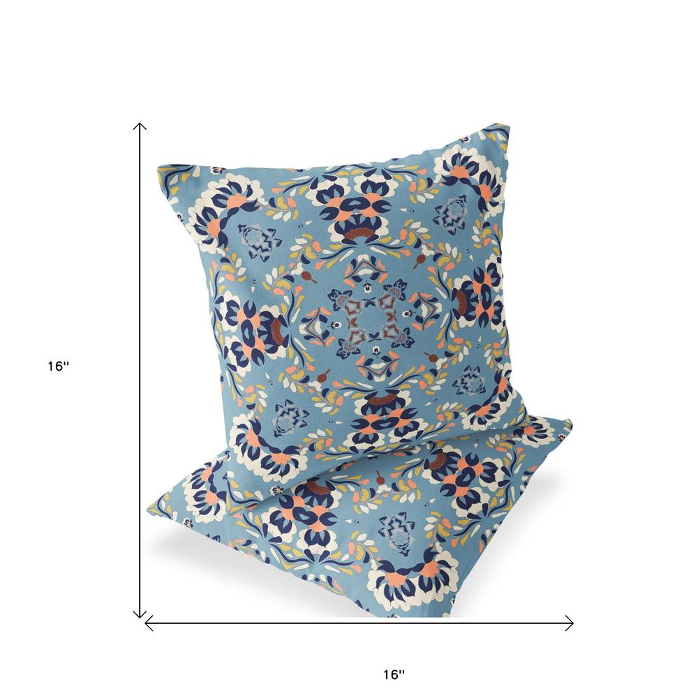 Set of Two 16" X 16" Blue, Gray Blown Seam Eclectic Indoor Outdoor Throw Pillow. Picture 5