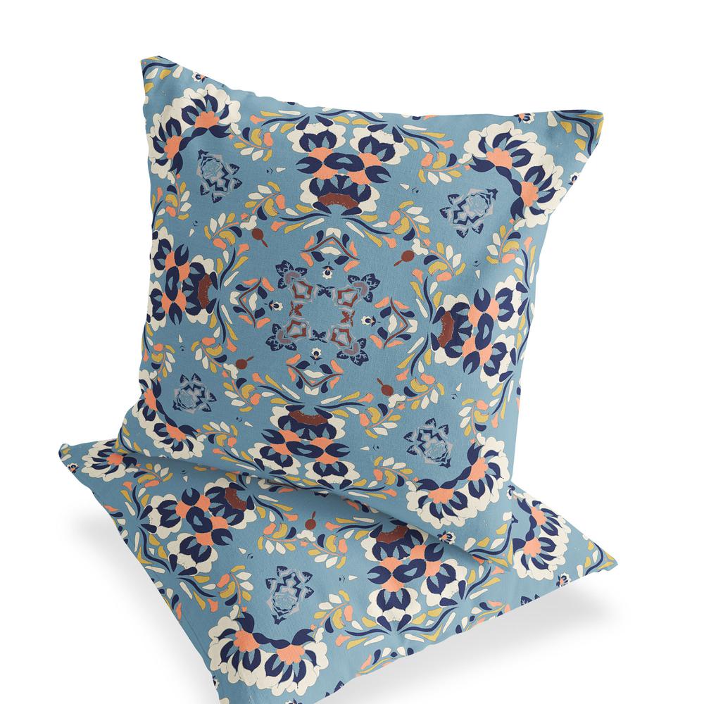 Set of Two 16" X 16" Blue, Gray Blown Seam Eclectic Indoor Outdoor Throw Pillow. Picture 4