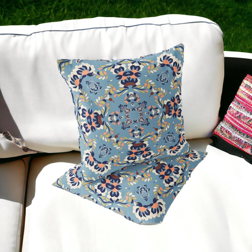 Set of Two 16" X 16" Blue, Gray Blown Seam Eclectic Indoor Outdoor Throw Pillow. Picture 2