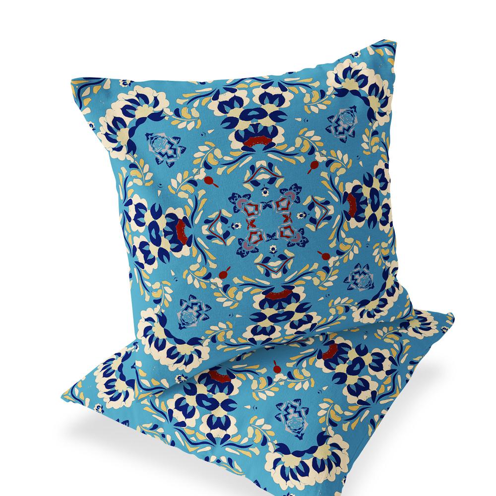 Blue, Yellow Blown Seam Eclectic Indoor Outdoor Throw Pillow. Picture 1