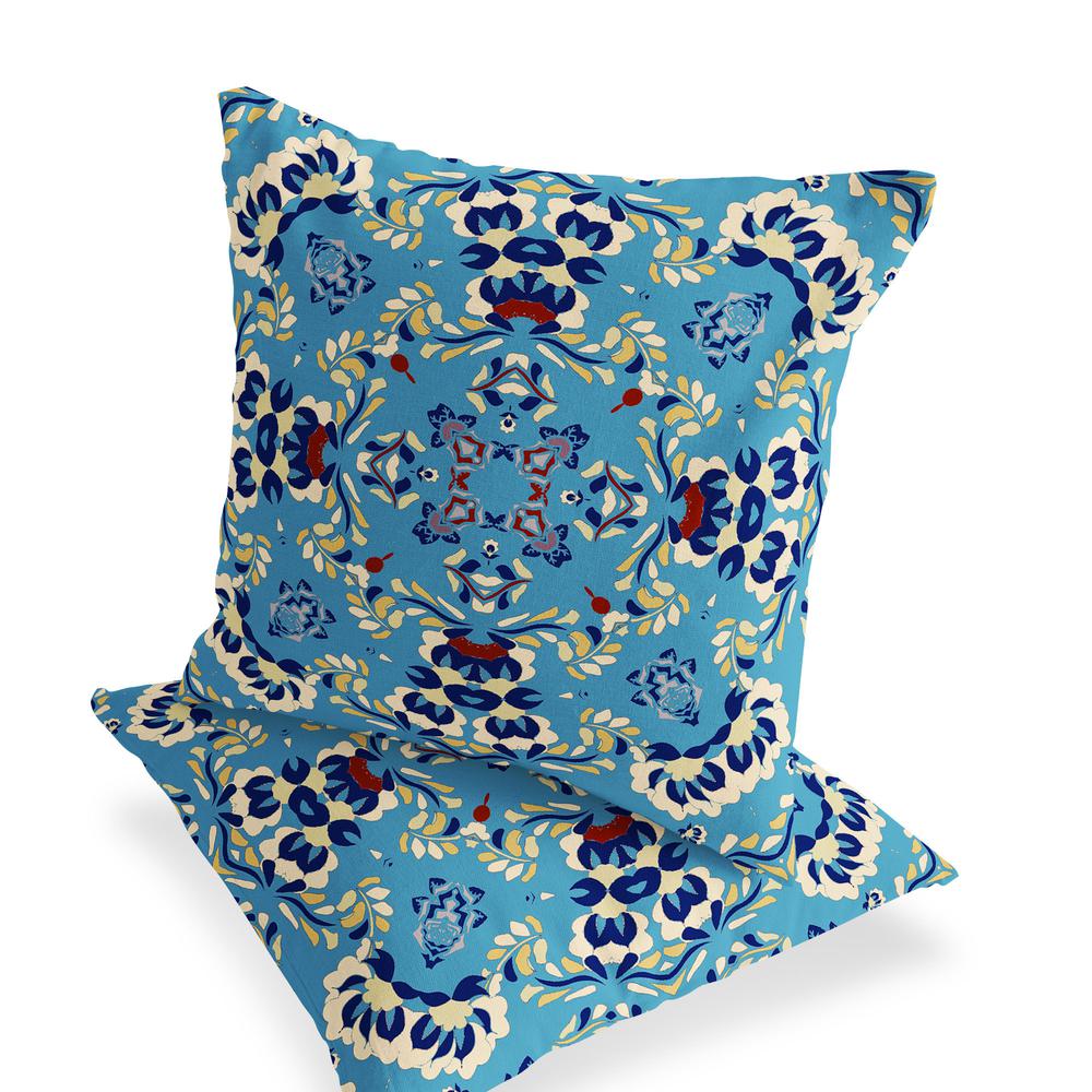 Blue, Yellow Blown Seam Eclectic Indoor Outdoor Throw Pillow. Picture 4