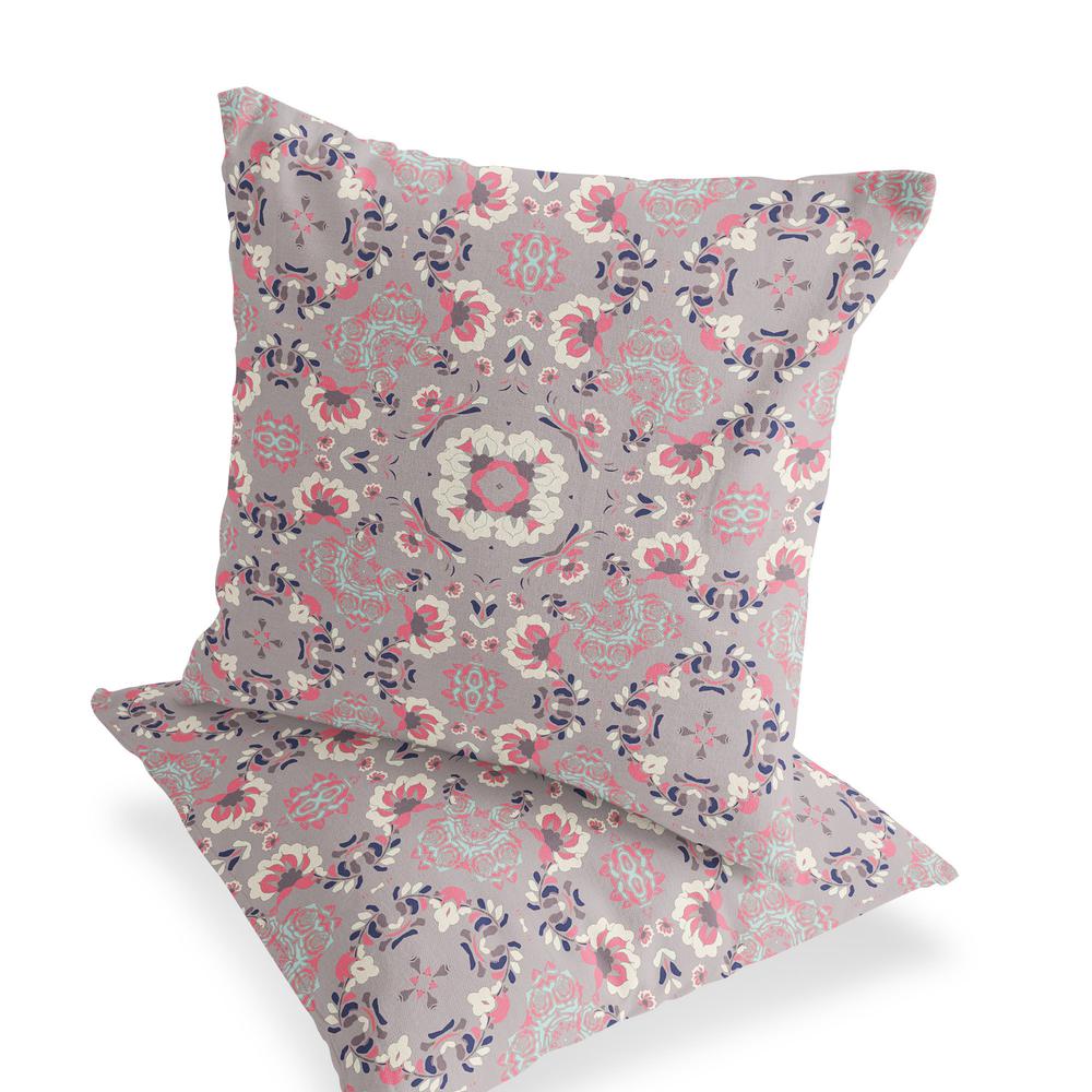 Set of Two 16" X 16" Pink, Ivory Blown Seam Floral Indoor Outdoor Throw Pillow. Picture 3