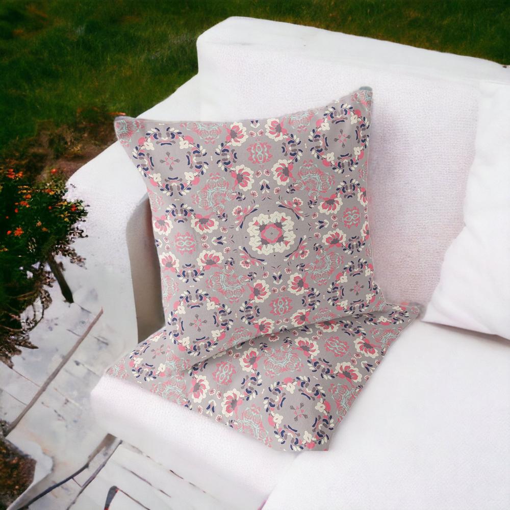 Set of Two 16" X 16" Pink, Ivory Blown Seam Floral Indoor Outdoor Throw Pillow. Picture 2