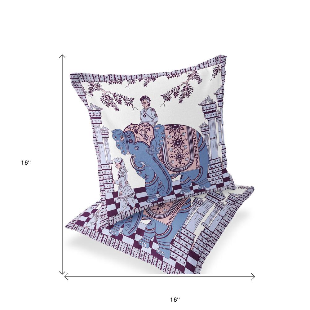 Blue, Purple Elephant Blown Seam Floral Indoor Outdoor Throw Pillow. Picture 5