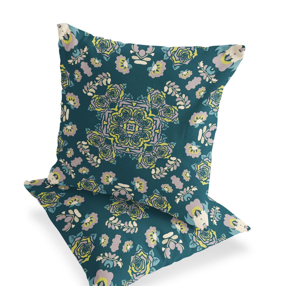 Green, Yellow Blown Seam Floral Indoor Outdoor Throw Pillow. Picture 3