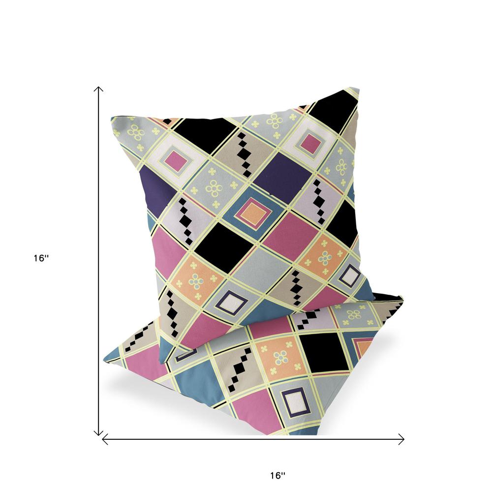 Set of Two 16" X 16" Pink, Black Blown Seam Diamond Indoor Outdoor Throw Pillow. Picture 5