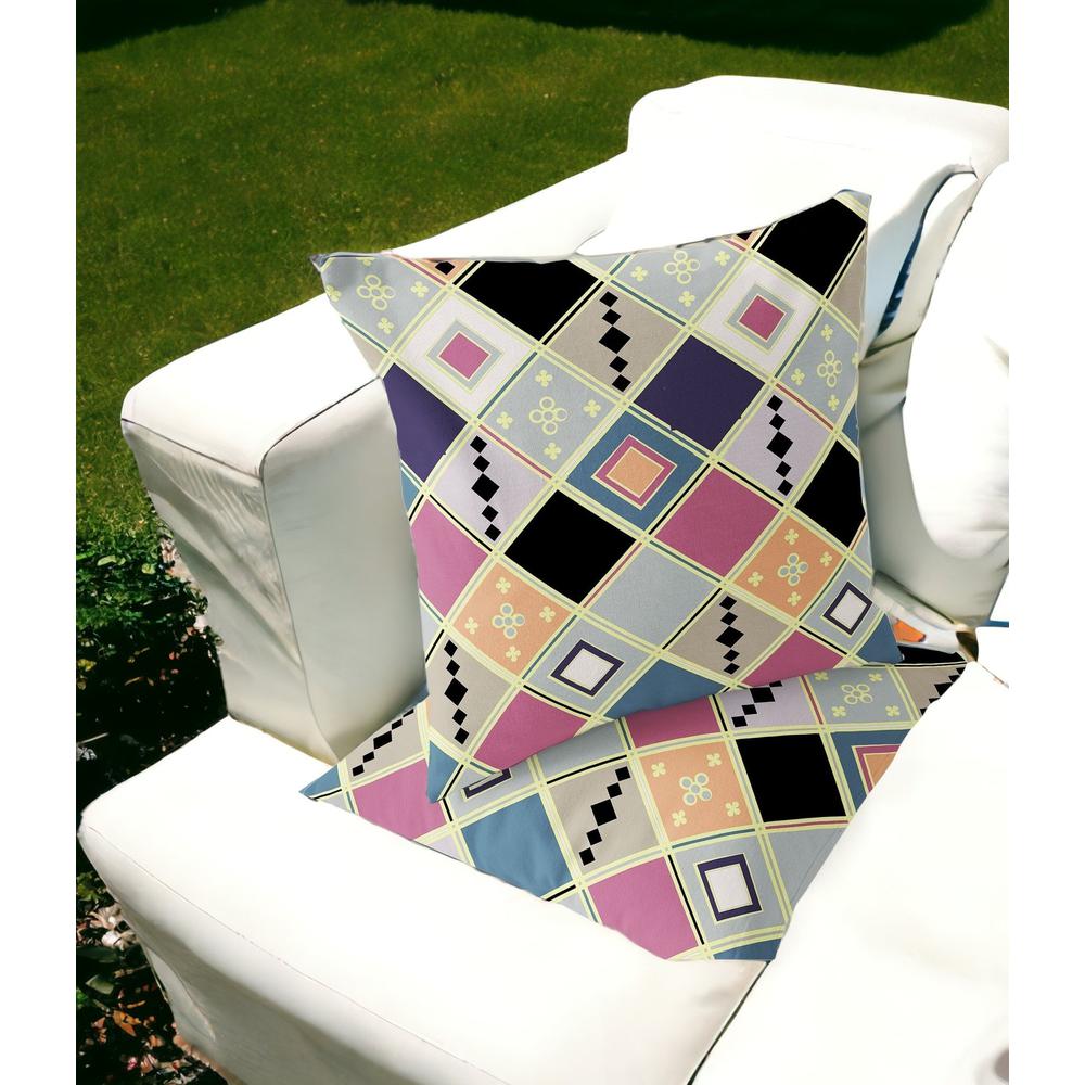 Set of Two 16" X 16" Pink, Black Blown Seam Diamond Indoor Outdoor Throw Pillow. Picture 2