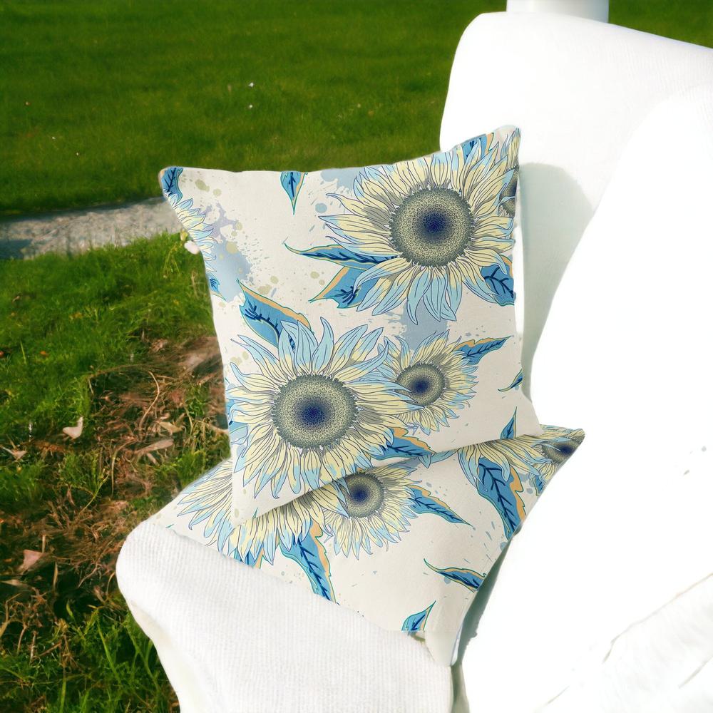 Green, Yellow Blown Seam Floral Indoor Outdoor Throw Pillow. Picture 2