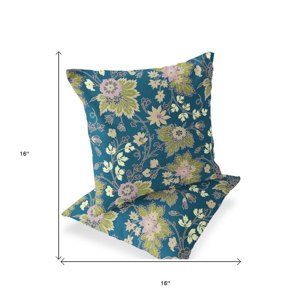 Green, Yellow Blown Seam Floral Indoor Outdoor Throw Pillow. Picture 5