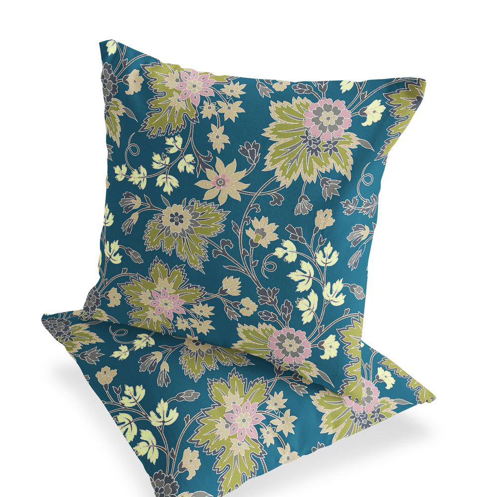 Green, Yellow Blown Seam Floral Indoor Outdoor Throw Pillow. Picture 3