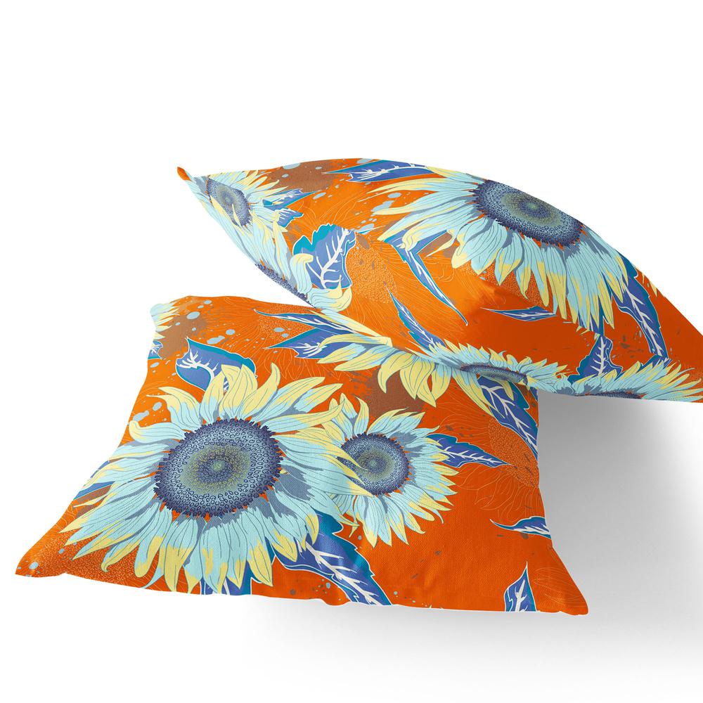 Set of Two 16" X 16" Blue, Yellow Blown Seam Floral Indoor Outdoor Throw Pillow. Picture 3