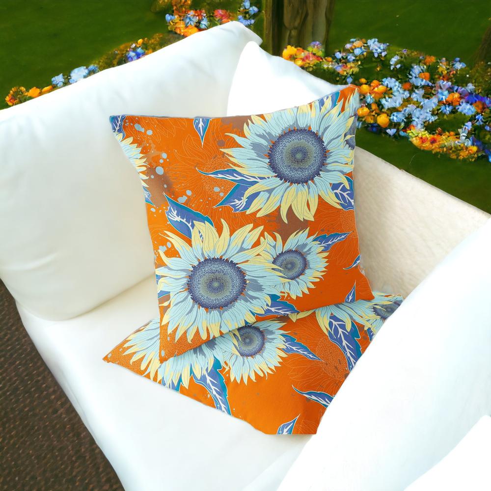 Set of Two 16" X 16" Blue, Yellow Blown Seam Floral Indoor Outdoor Throw Pillow. Picture 2