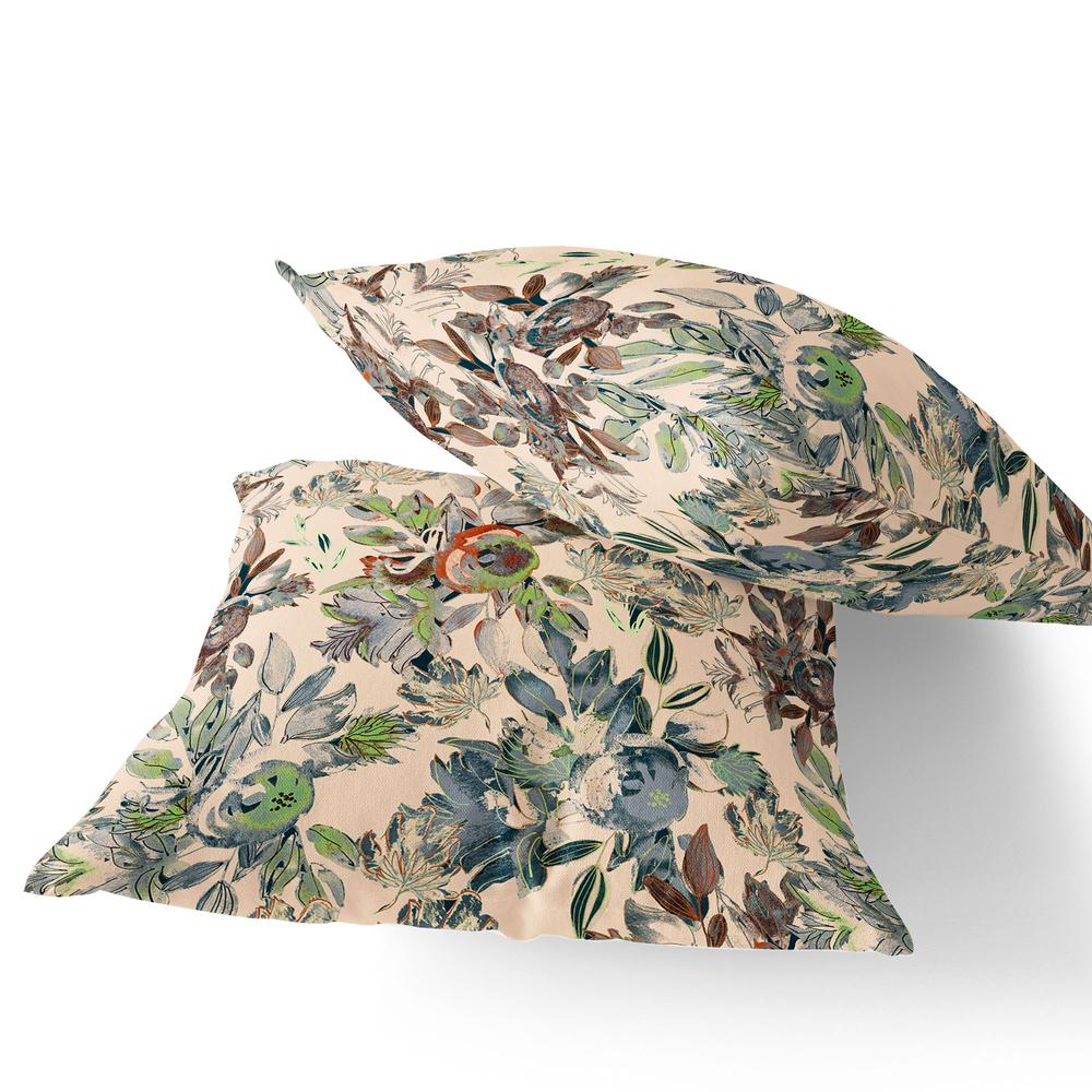 Set of Two 16" X 16" Green, Brown Blown Seam Floral Indoor Outdoor Throw Pillow. Picture 4