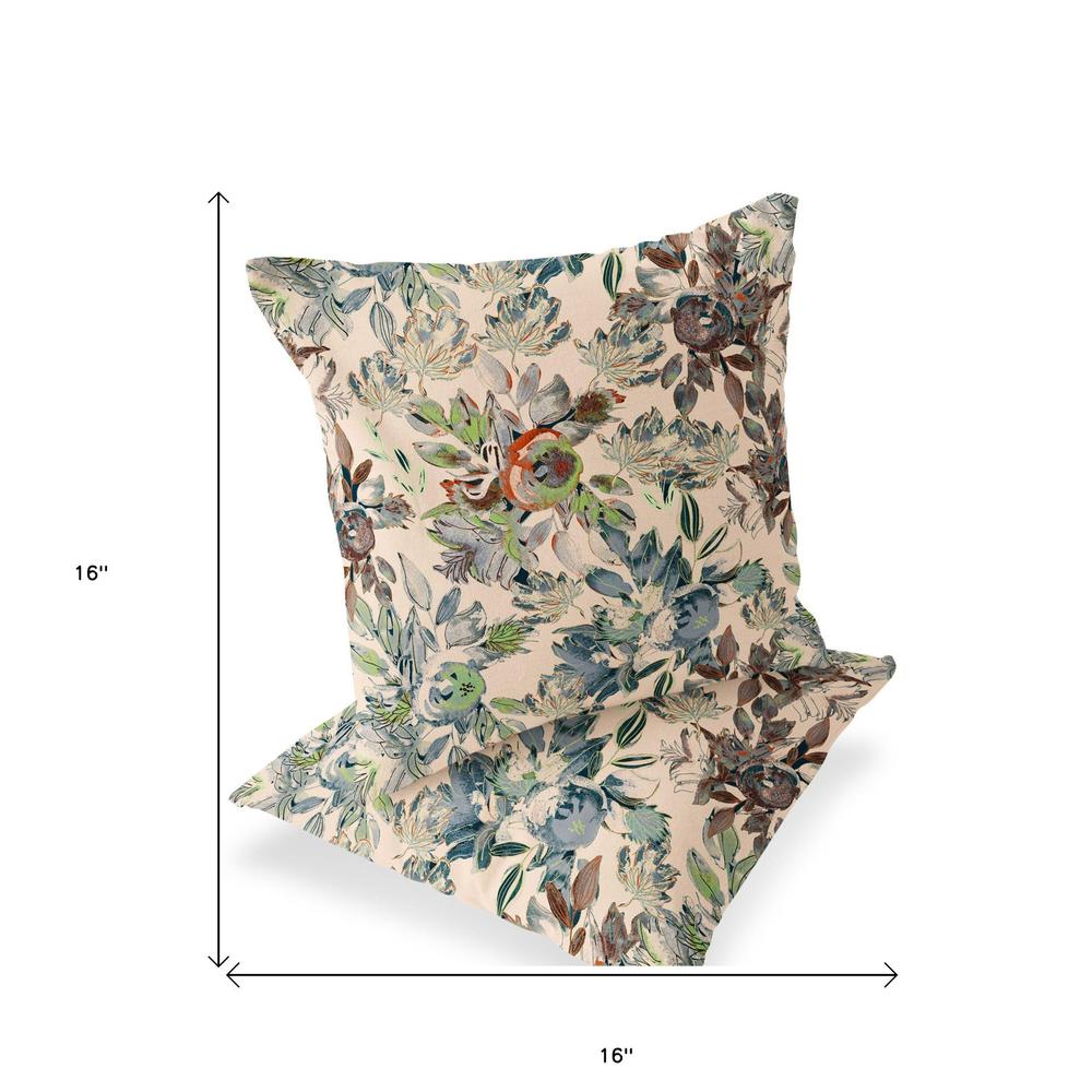 Set of Two 16" X 16" Green, Brown Blown Seam Floral Indoor Outdoor Throw Pillow. Picture 5