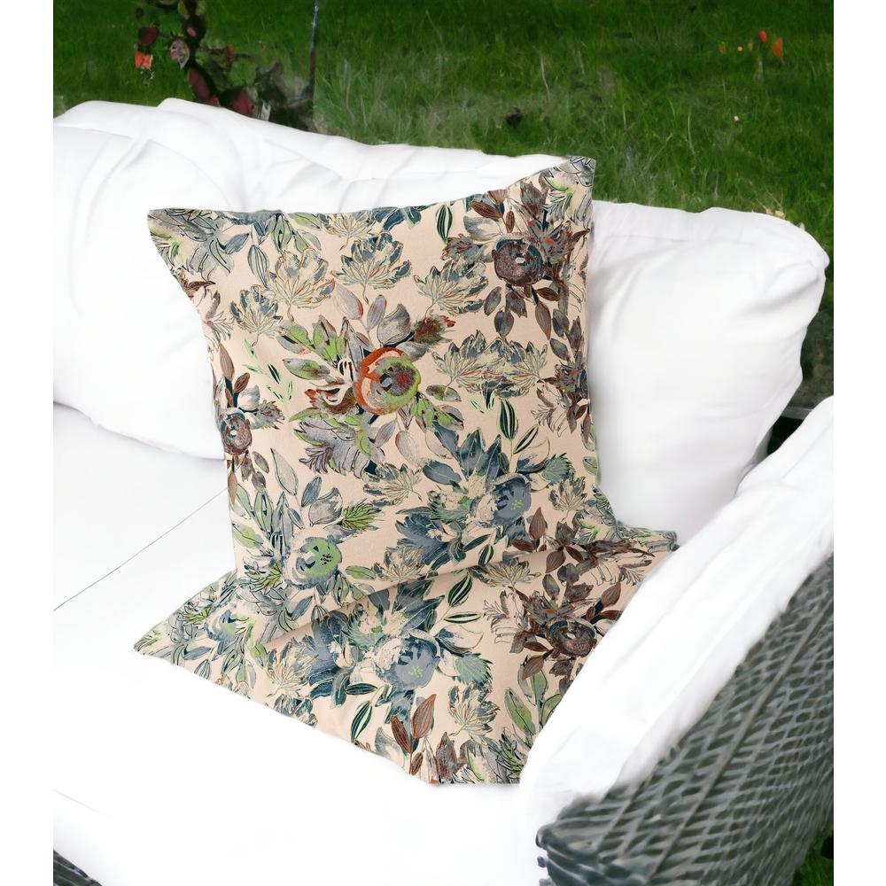 Set of Two 16" X 16" Green, Brown Blown Seam Floral Indoor Outdoor Throw Pillow. Picture 2