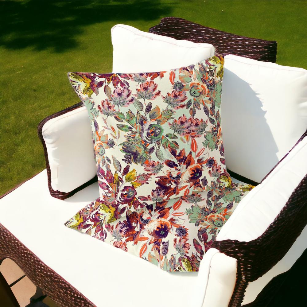 Green, Yellow Blown Seam Floral Indoor Outdoor Throw Pillow. Picture 2