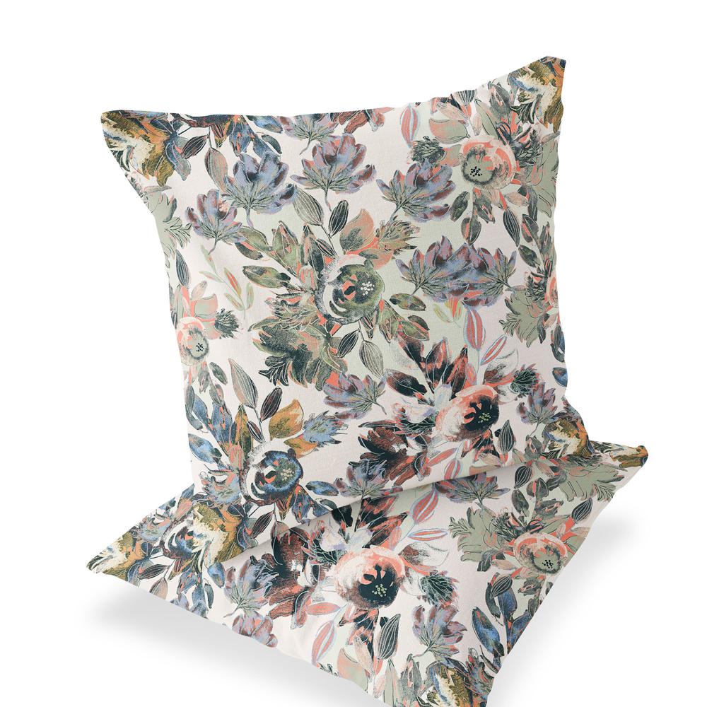 Set of Two 16" X 16" Pink, White Blown Seam Floral Indoor Outdoor Throw Pillow. Picture 1