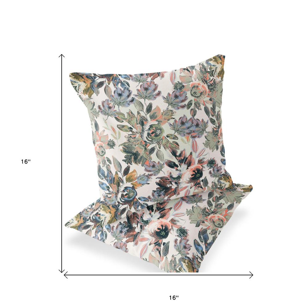 Set of Two 16" X 16" Pink, White Blown Seam Floral Indoor Outdoor Throw Pillow. Picture 5
