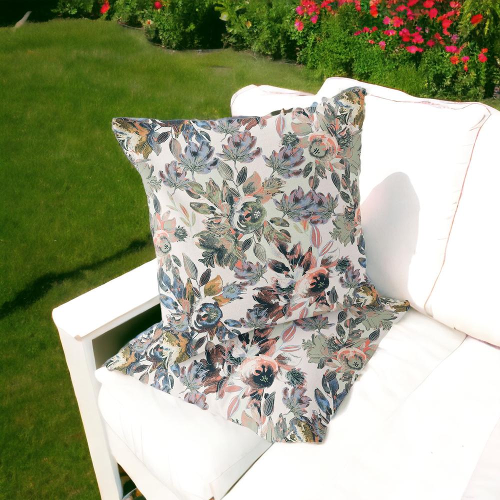 Set of Two 16" X 16" Pink, White Blown Seam Floral Indoor Outdoor Throw Pillow. Picture 2