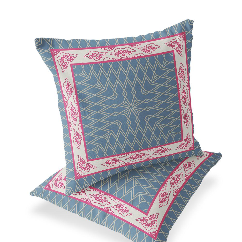 Blue, Pink Blown Seam Geometric Indoor Outdoor Throw Pillow. Picture 1