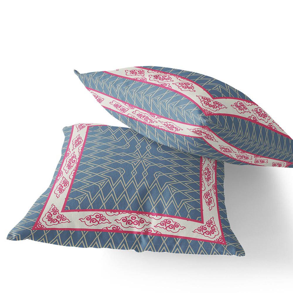 Blue, Pink Blown Seam Geometric Indoor Outdoor Throw Pillow. Picture 3