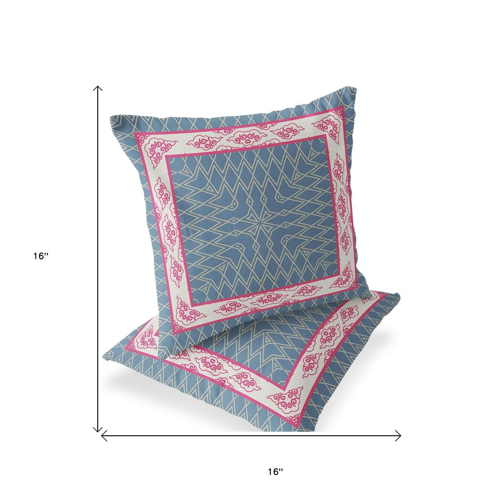 Blue, Pink Blown Seam Geometric Indoor Outdoor Throw Pillow. Picture 5