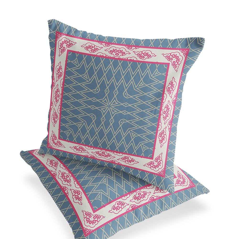 Blue, Pink Blown Seam Geometric Indoor Outdoor Throw Pillow. Picture 4
