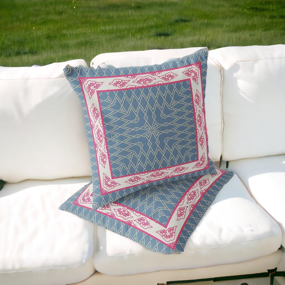 Blue, Pink Blown Seam Geometric Indoor Outdoor Throw Pillow. Picture 2
