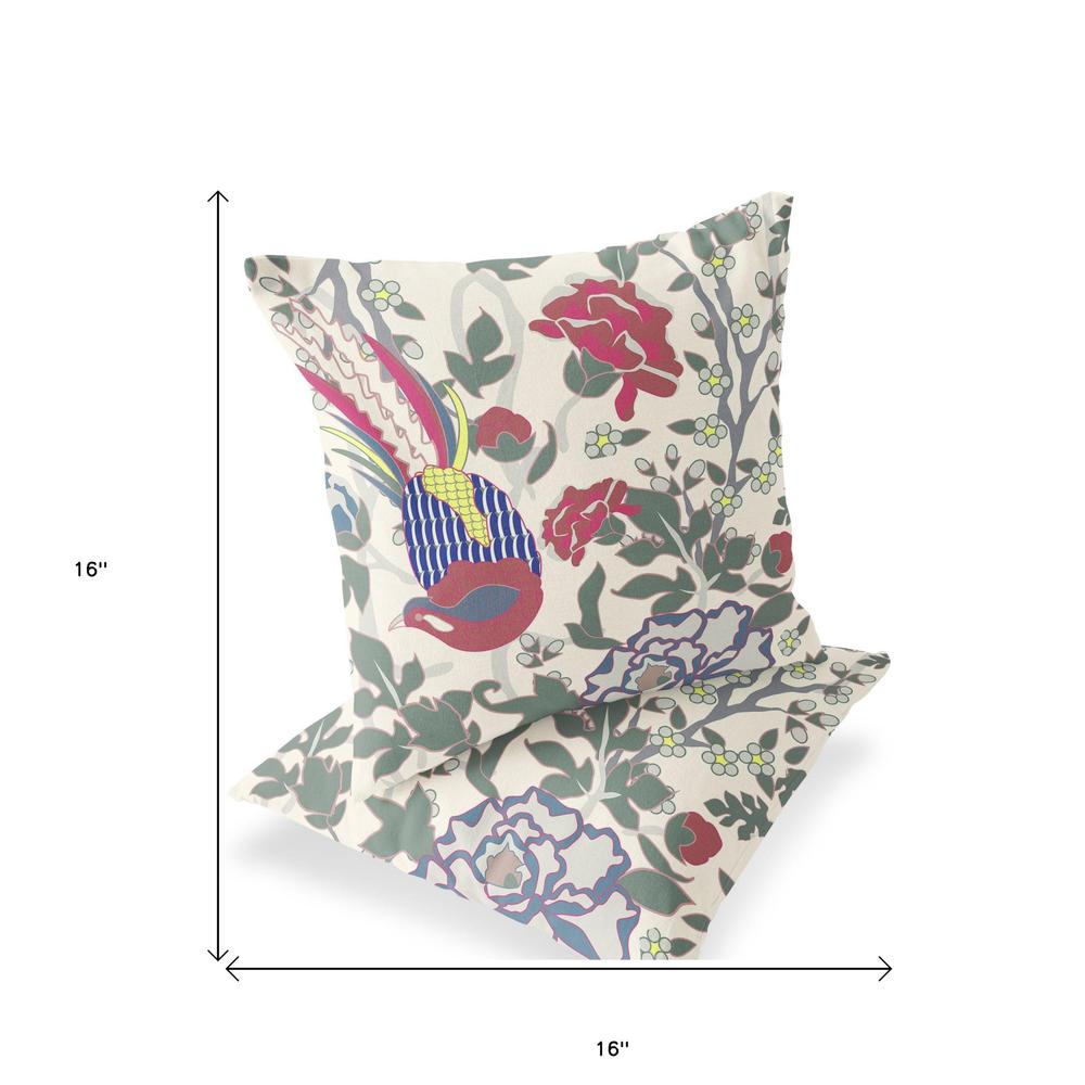 Red, White Peacock Blown Seam Floral Indoor Outdoor Throw Pillow. Picture 5