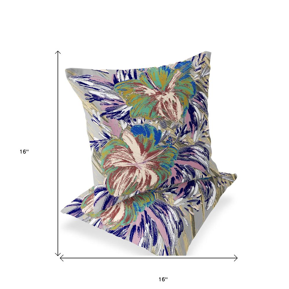 Set of Two 16" X 16" Green, White Blown Seam Floral Indoor Outdoor Throw Pillow. Picture 5