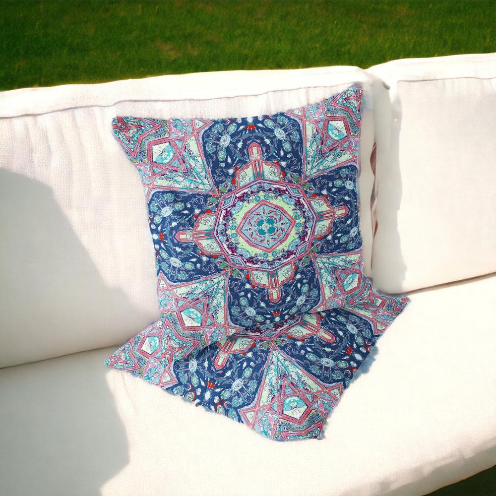 Set of Two 16" X 16" Blue, Pink Blown Seam Floral Indoor Outdoor Throw Pillow. Picture 2