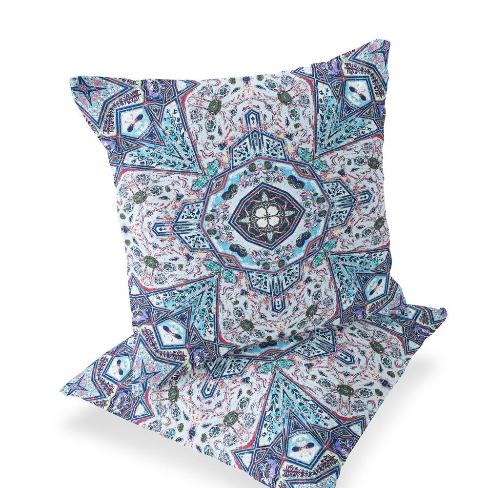 Set of Two 16" X 16" Blue, Gray Blown Seam Floral Indoor Outdoor Throw Pillow. Picture 1