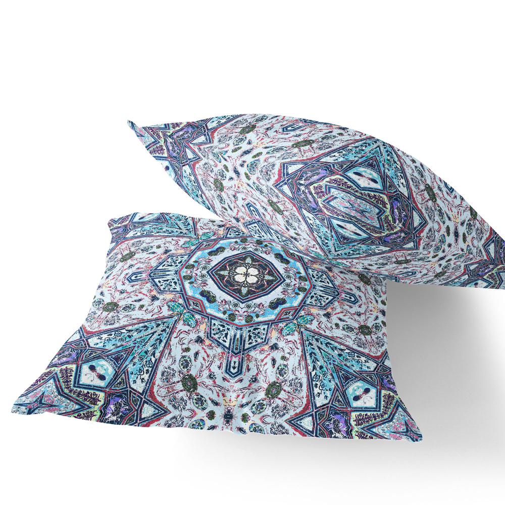 Set of Two 16" X 16" Blue, Gray Blown Seam Floral Indoor Outdoor Throw Pillow. Picture 4