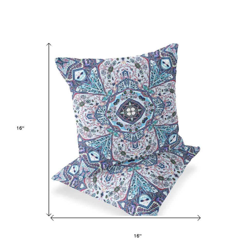 Set of Two 16" X 16" Blue, Gray Blown Seam Floral Indoor Outdoor Throw Pillow. Picture 5